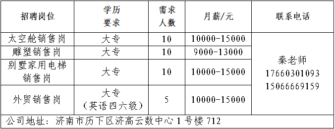山东三友控股集团有限公司招聘太空舱销售,雕塑销售,外贸等人才